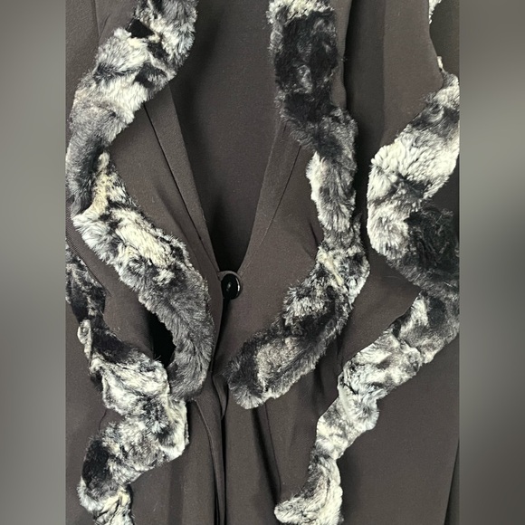 EUC Joseph Ribkoff Long Black Cardigan/ Jacket with Faux Gray Fur in Size 6. - Picture 9 of 13